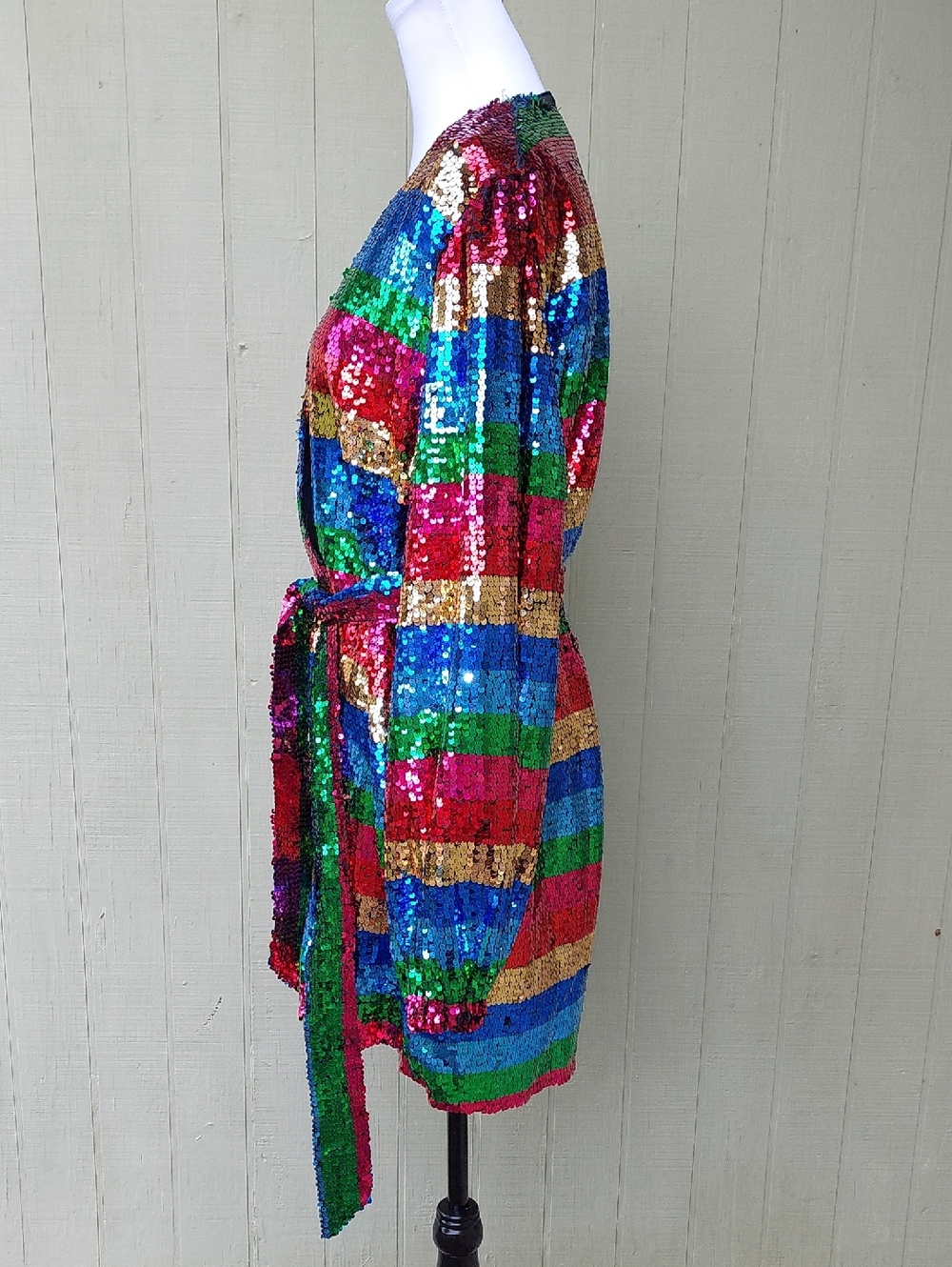 NWT Buddy Love Adeline Rainbow Stripe Sequin Mini Wrap Dress Sz XL - Picture 6 of 16